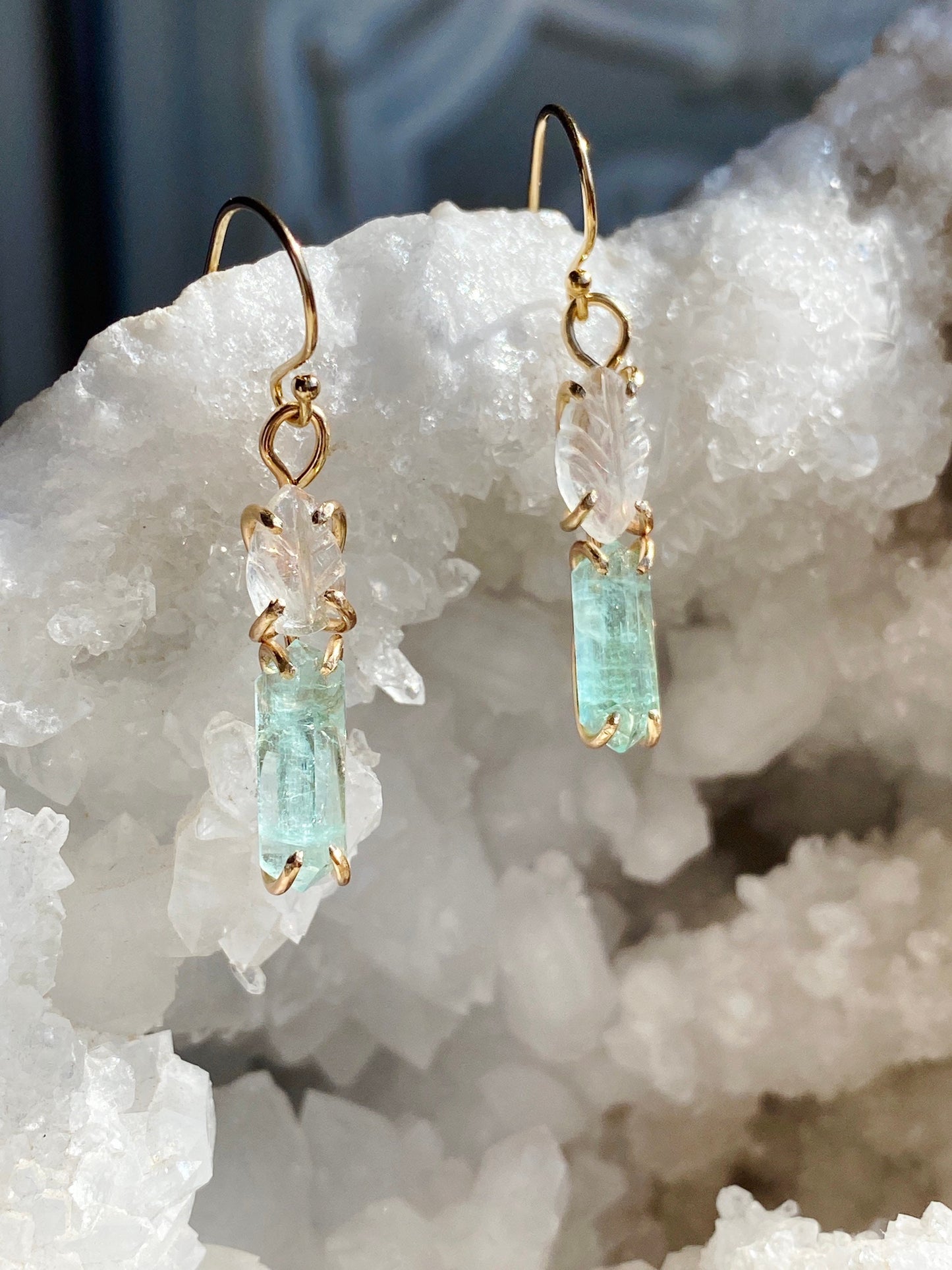 Rainbow Moonstone + Tourmaline Earrings