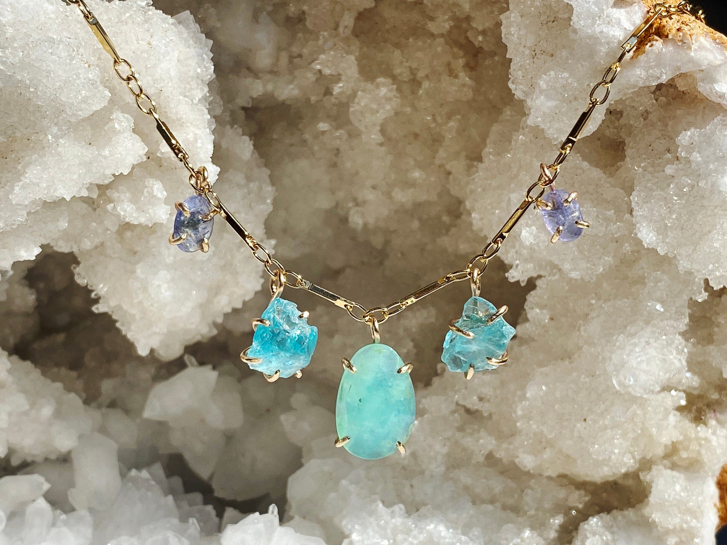 Peruvian Opal + Apatite + Tanzanite Necklace