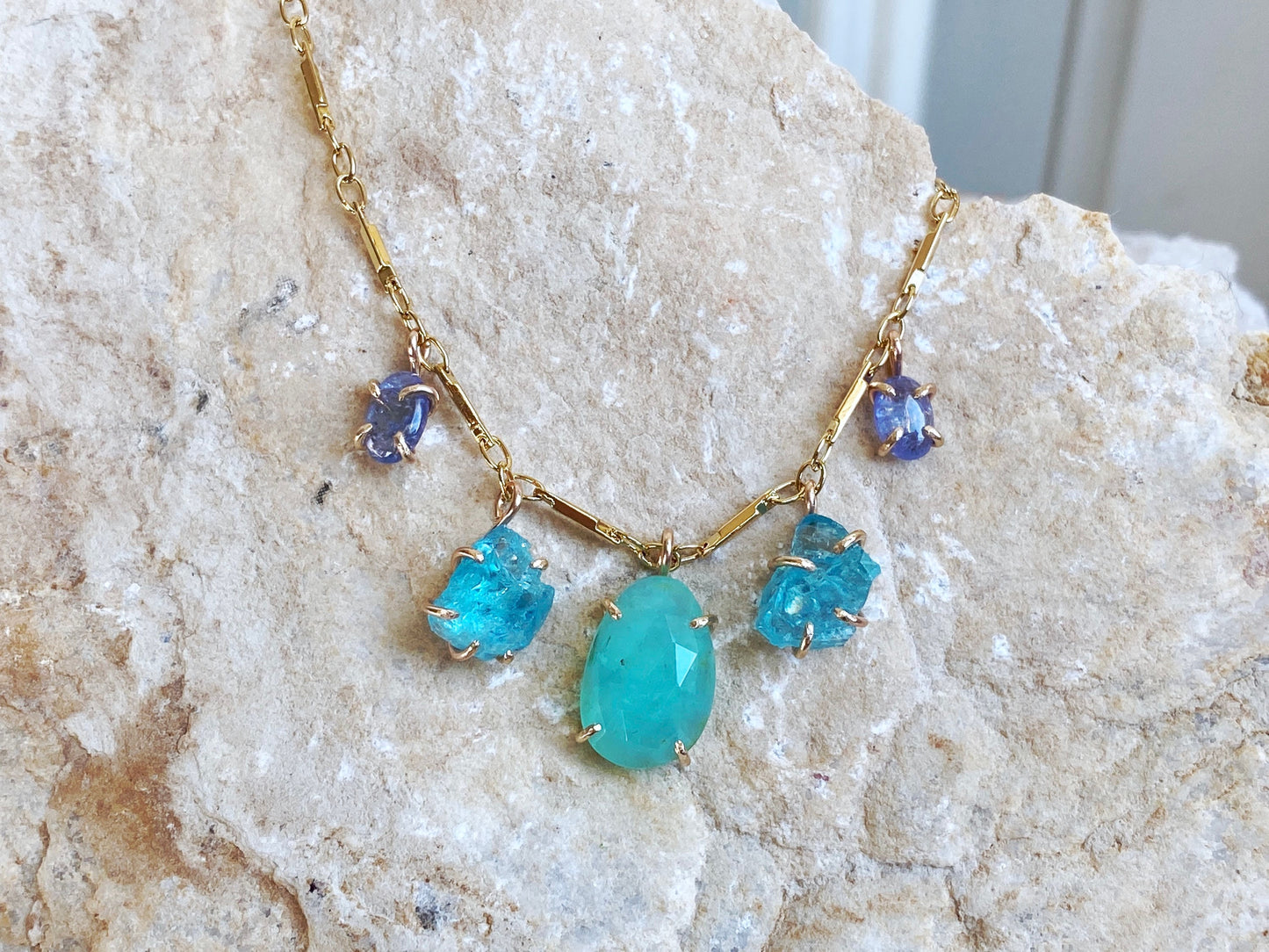 Peruvian Opal + Apatite + Tanzanite Necklace