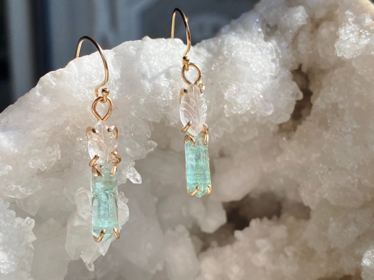Rainbow Moonstone + Tourmaline Earrings
