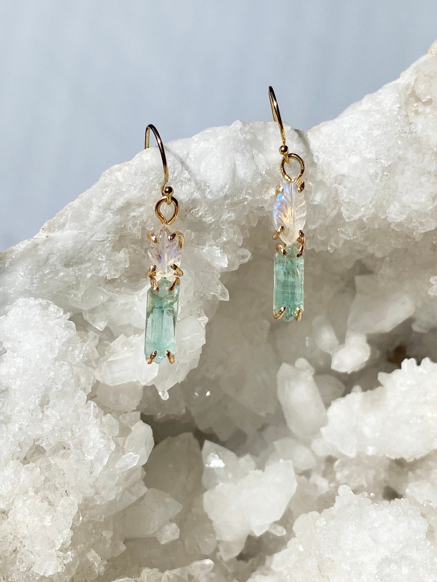 Rainbow Moonstone + Tourmaline Earrings