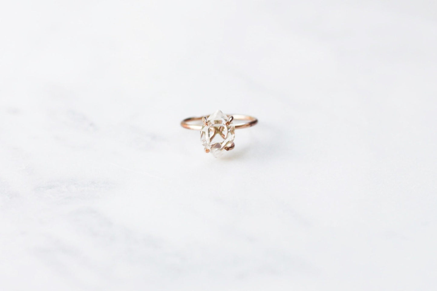 Herkimer Diamond Quartz Ring in Rose Gold