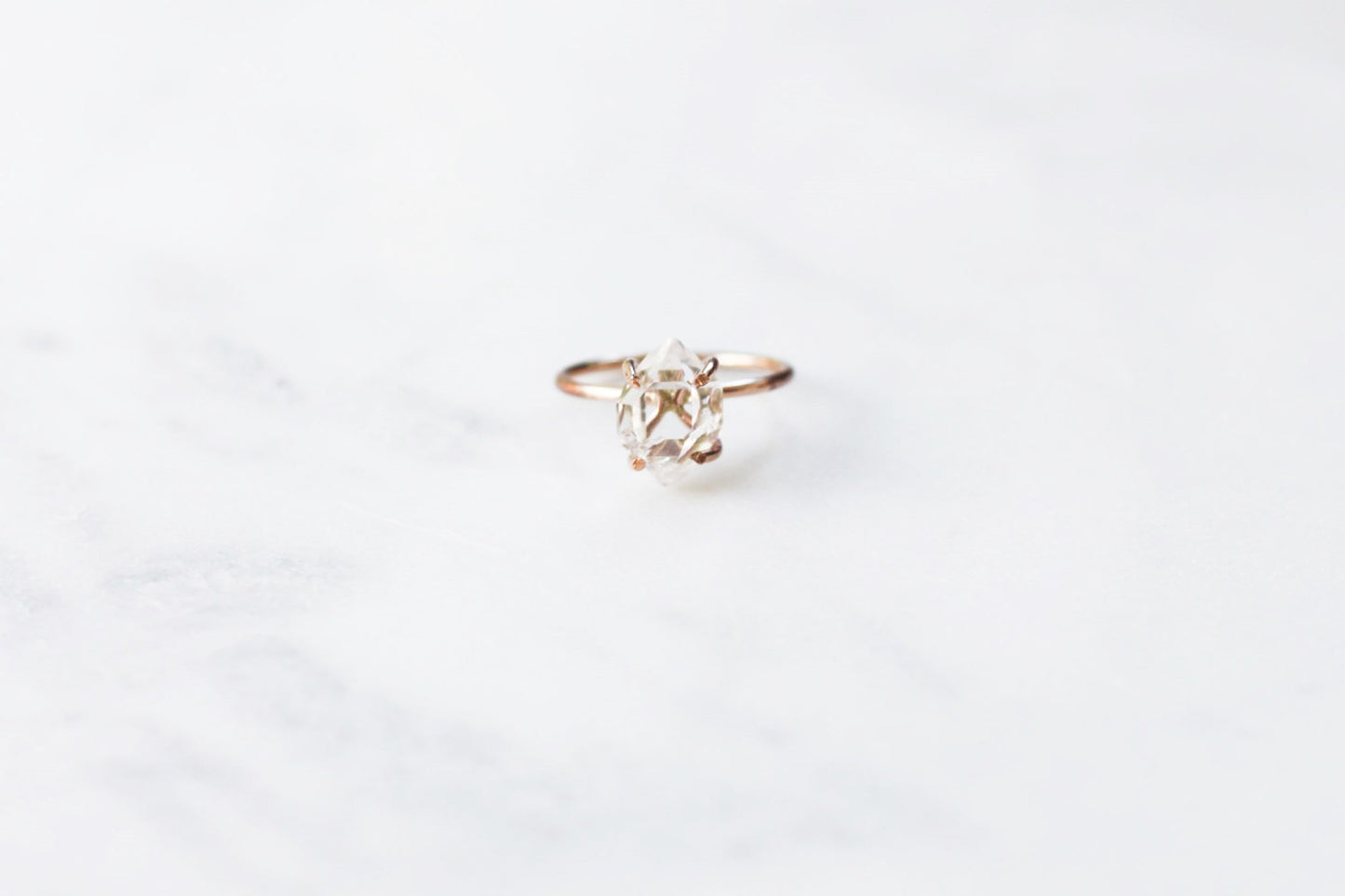Solid Rose Gold Herkimer Diamond Quartz Ring