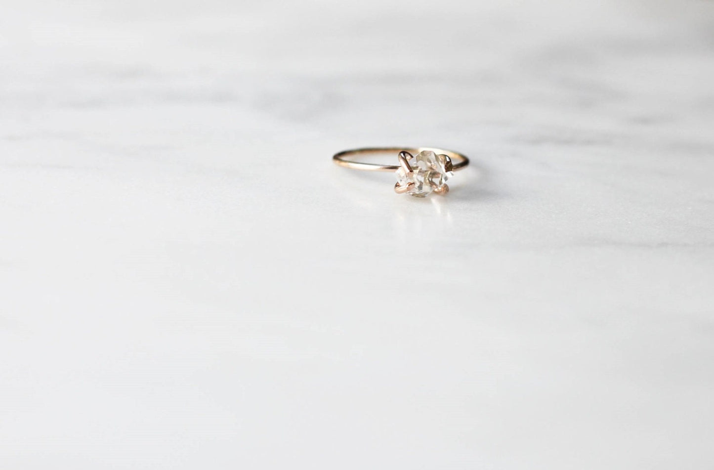 Mini Herkimer Diamond Ring in Rose Gold, Gold, or Sterling Silver