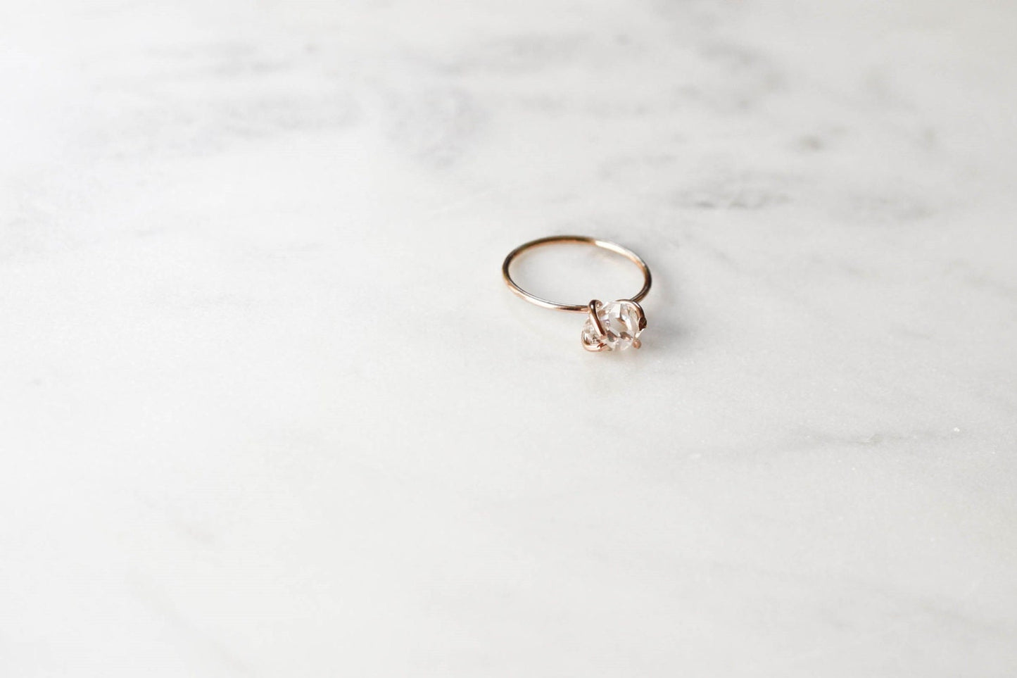 Mini Herkimer Diamond Ring in Rose Gold, Gold, or Sterling Silver