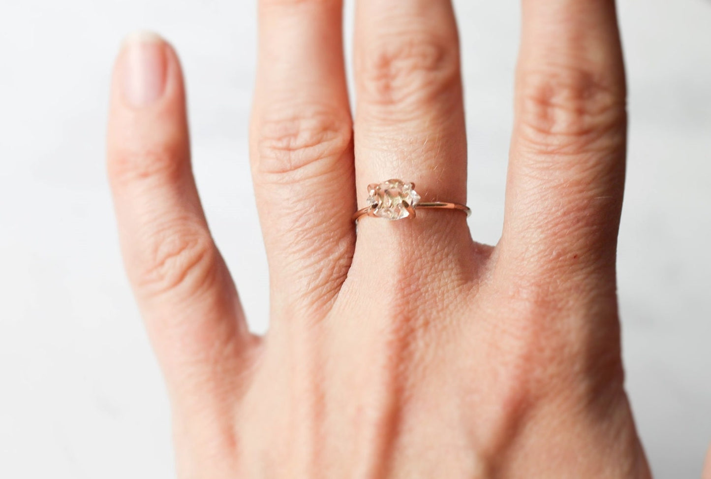 Mini Herkimer Diamond Ring in Rose Gold, Gold, or Sterling Silver