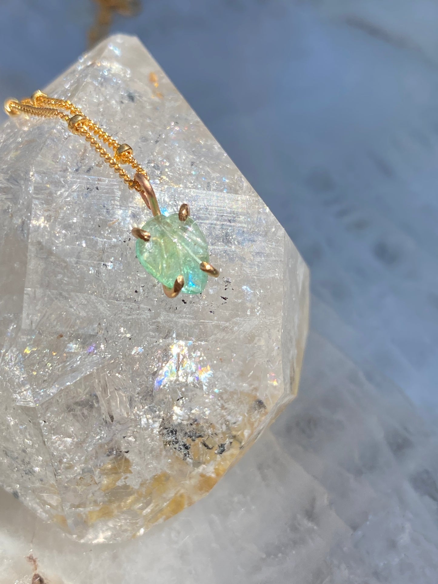 Carved Emerald Leaf Necklace