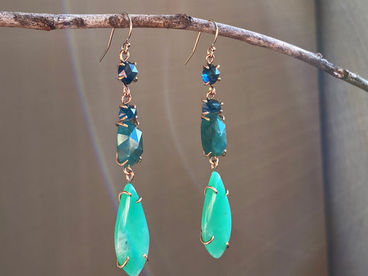 Tourmaline + Grandidierite + Chrysoprase Earrings