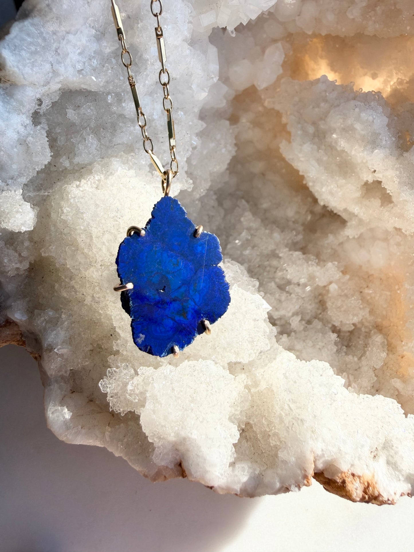 Raw Azurite Slice Necklace