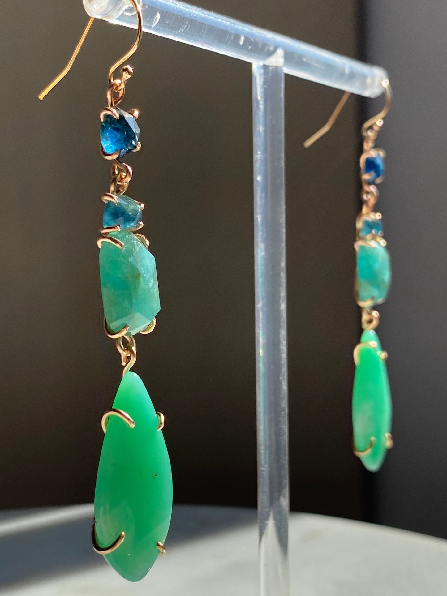 Tourmaline + Grandidierite + Chrysoprase Earrings