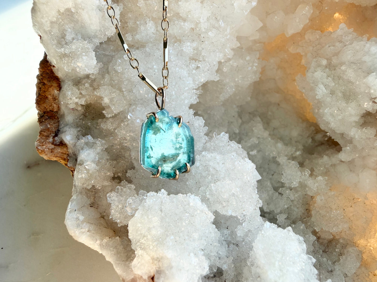 Blue Tourmaline Slice Necklace