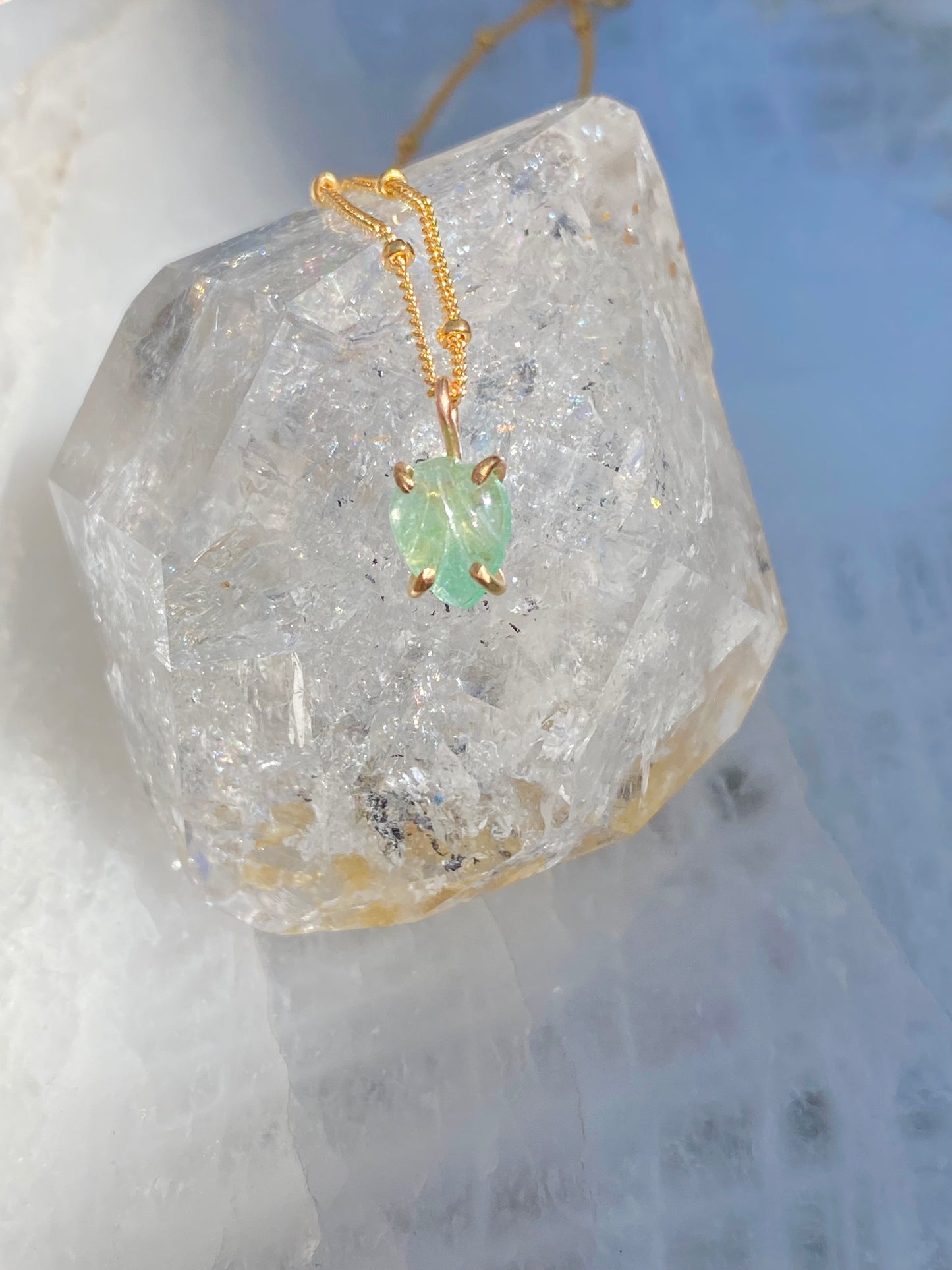 Carved Emerald Leaf Necklace