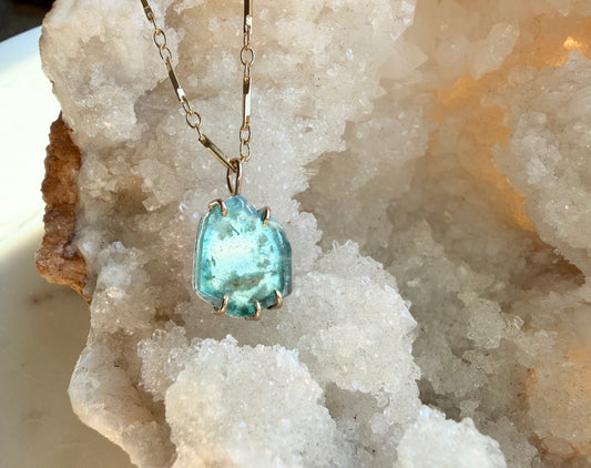 Blue Tourmaline Slice Necklace