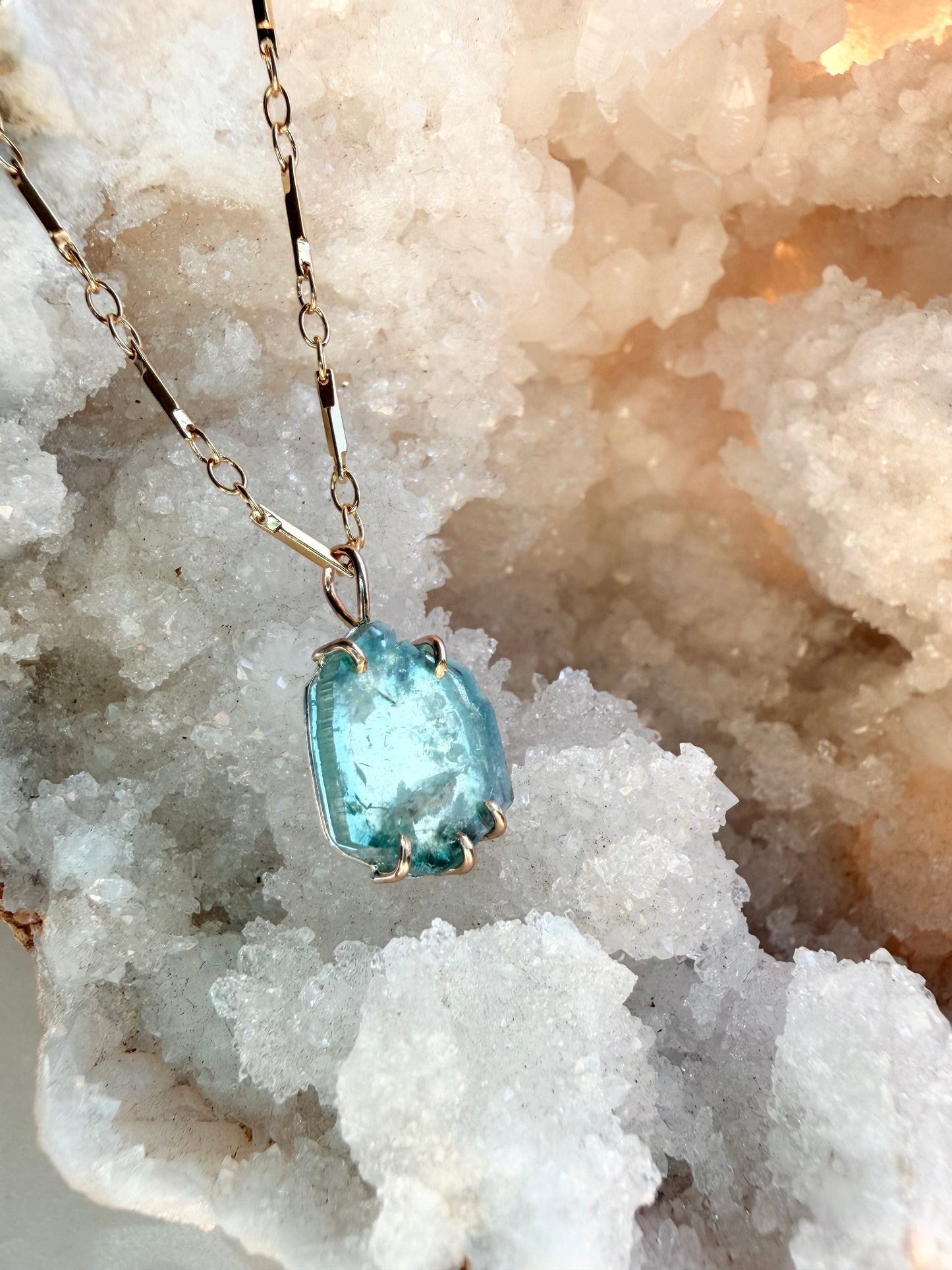 Blue Tourmaline Slice Necklace