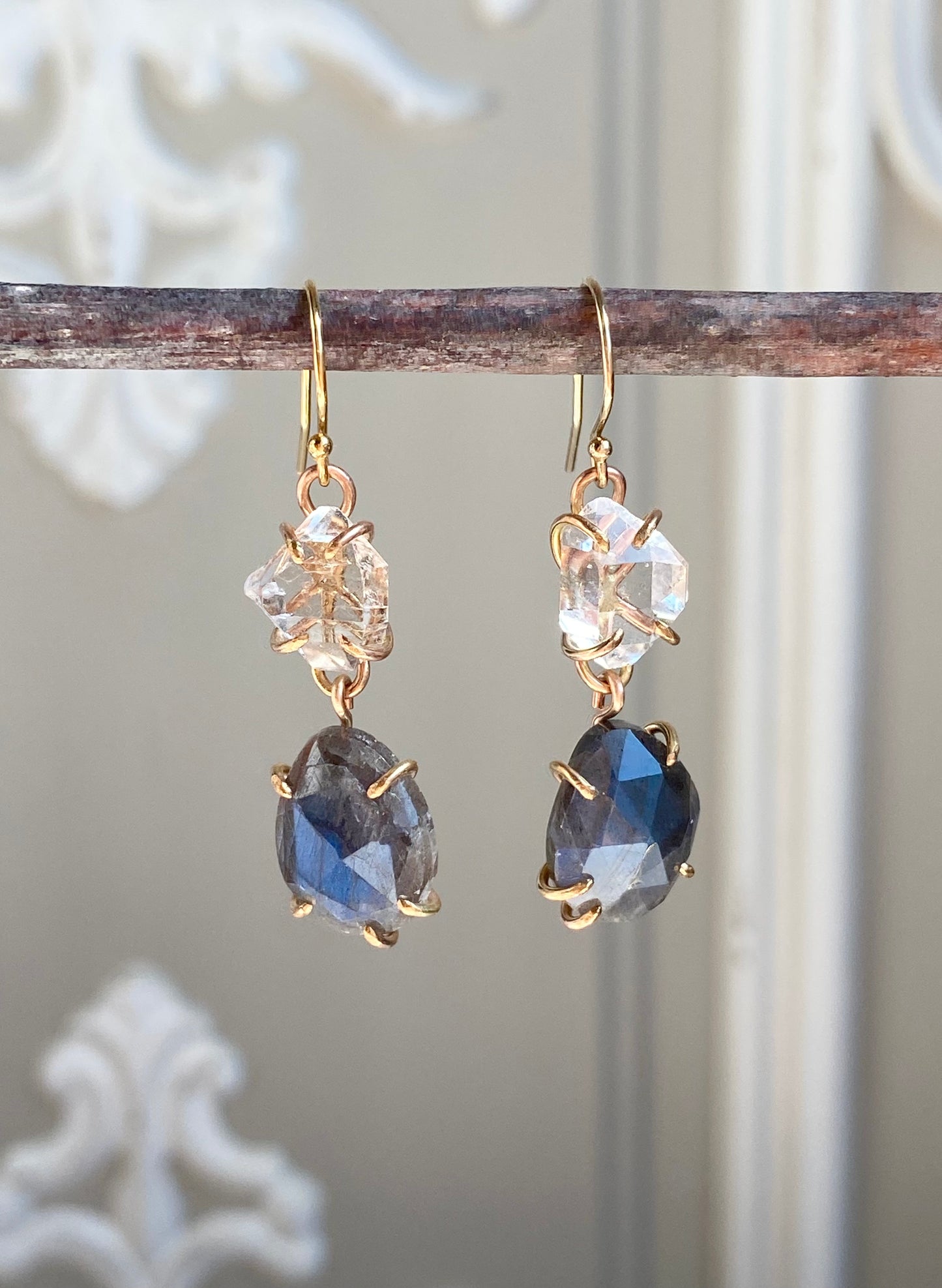 Herkimer Diamond Quartz + Labradorite Earrings