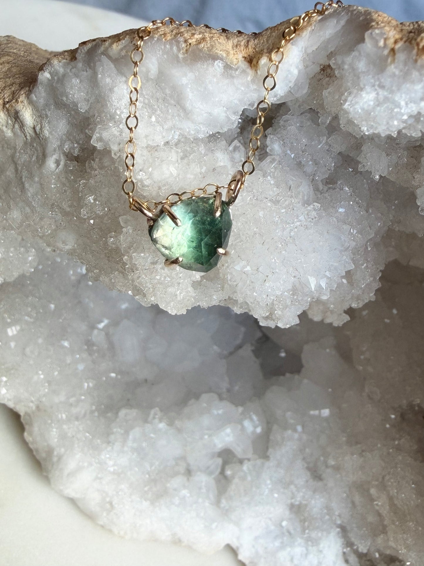 Rose Cut Green Tourmaline Necklace