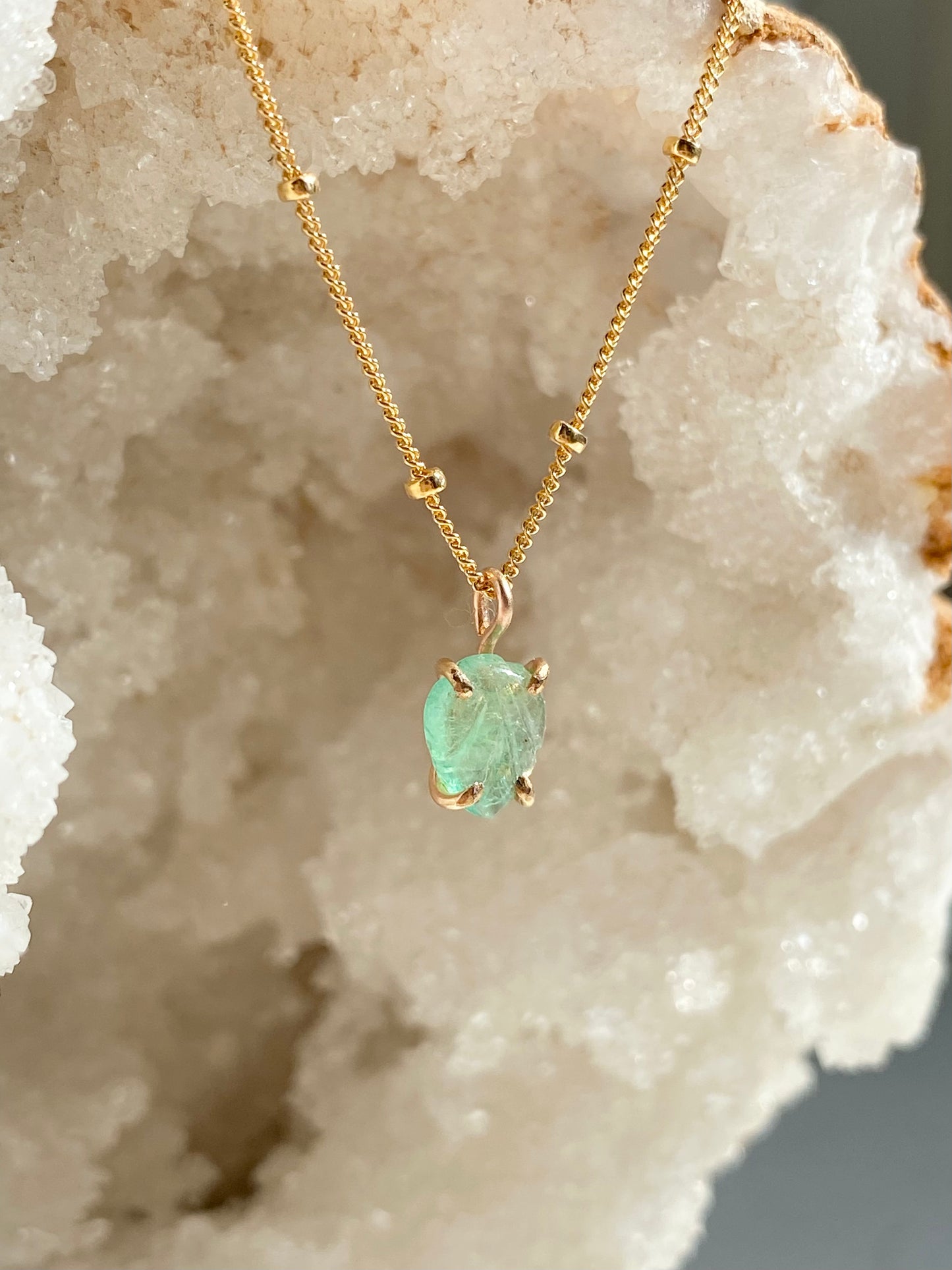 Carved Emerald Leaf Necklace