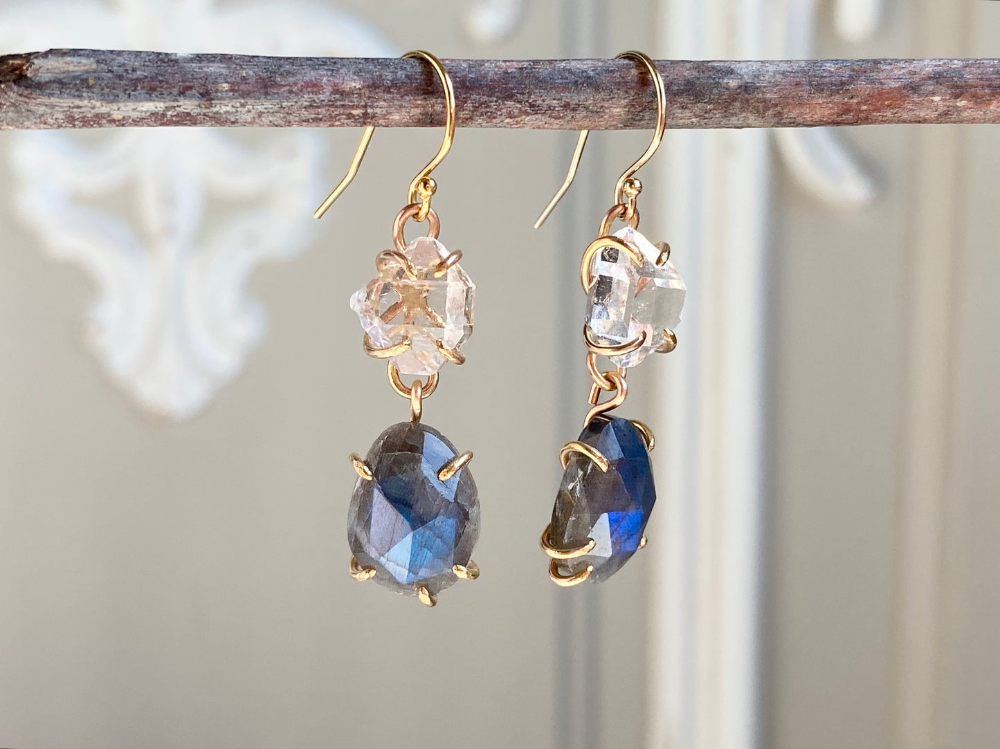 Herkimer Diamond Quartz + Labradorite Earrings