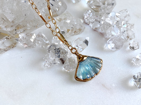 Carved Aquamarine Shell Necklace