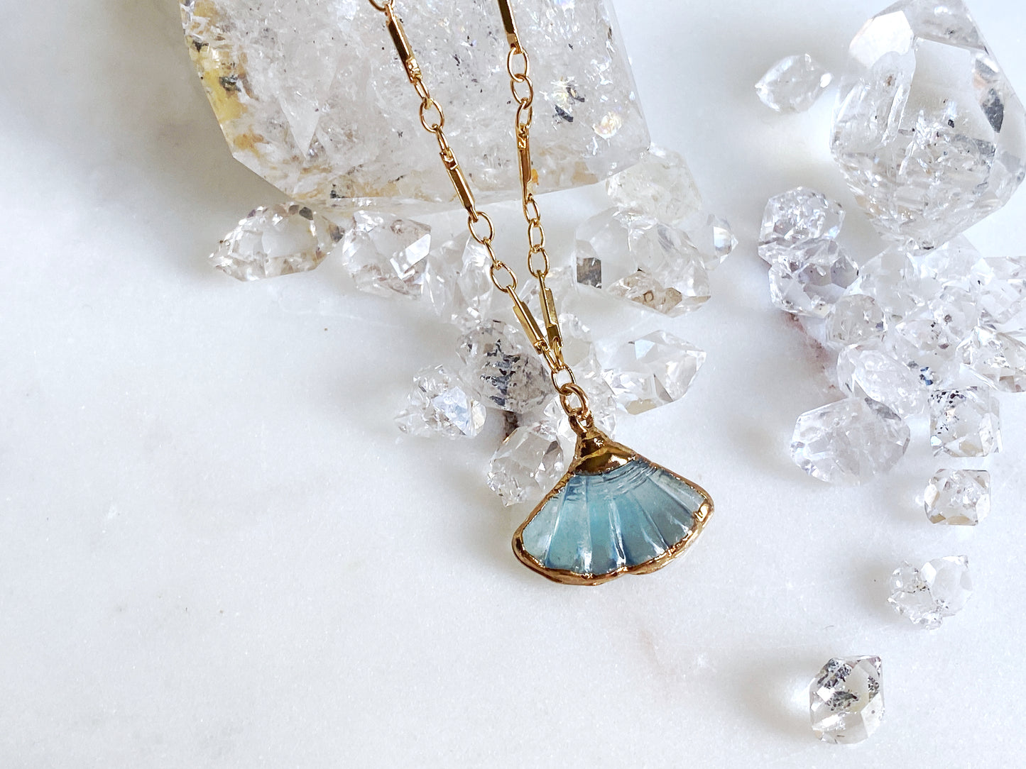 Carved Aquamarine Shell Necklace