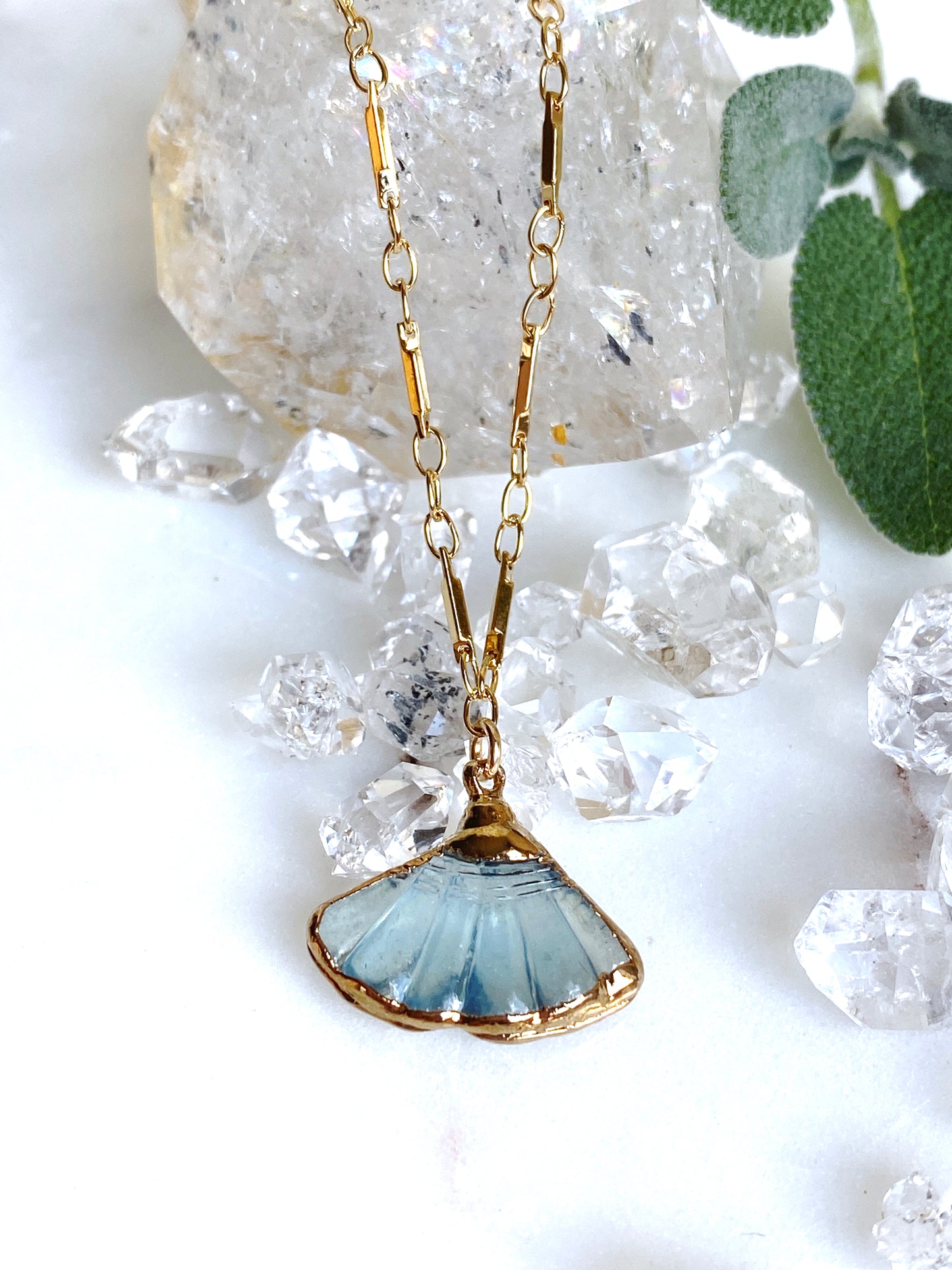 Carved Aquamarine Shell Necklace