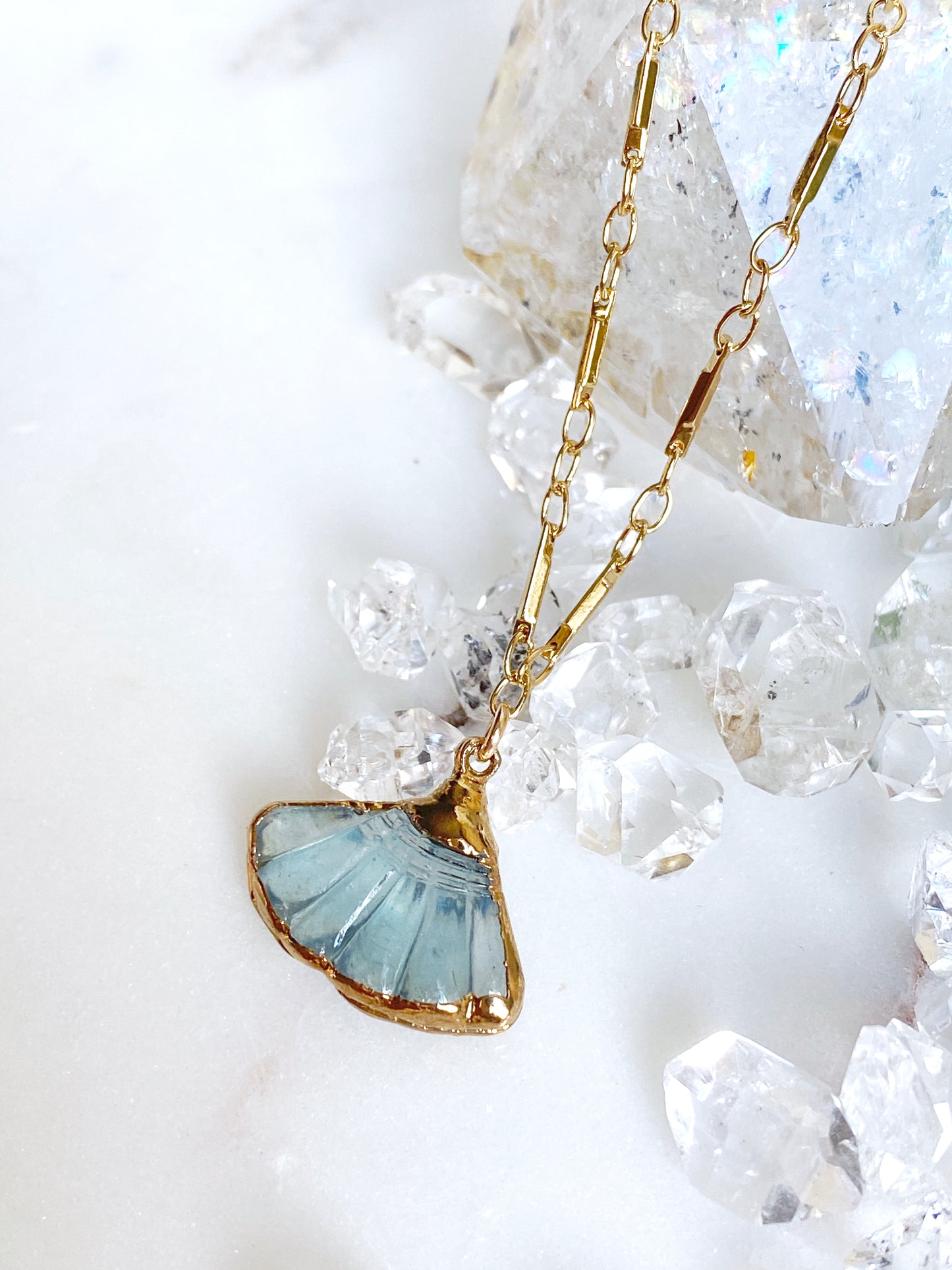 Carved Aquamarine Shell Necklace