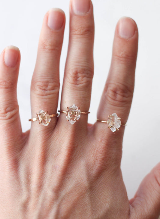 Herkimer Diamond Quartz Ring in Rose Gold