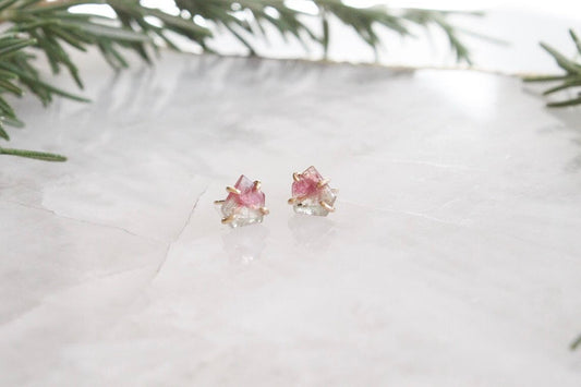 Rose Cut Pink and Blue Tourmaline Stud Earrings