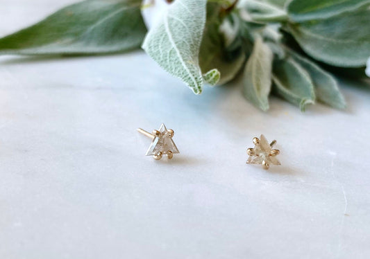 Champagne Triangle Rose Cut Diamond Stud Earrings