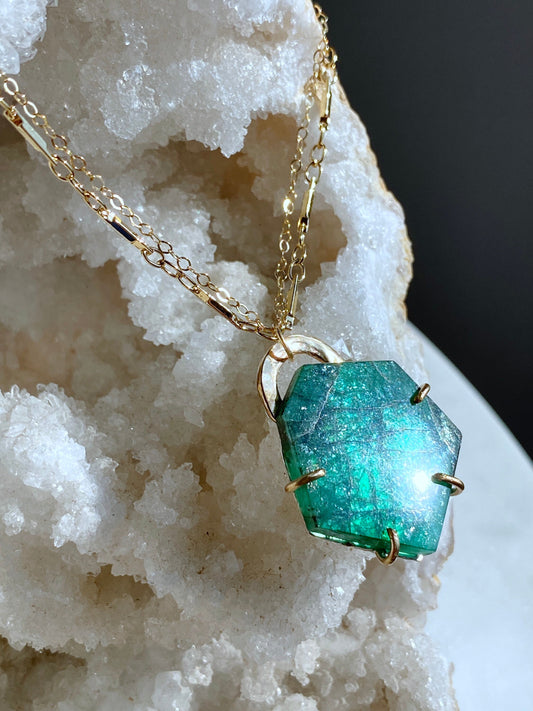 Geometric Cut Emerald Necklace