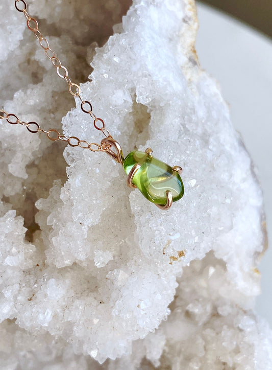 Tumbled Peridot Necklace in Rose Gold