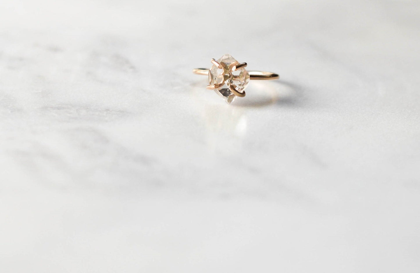 Herkimer Diamond Ring in Solid Yellow Gold