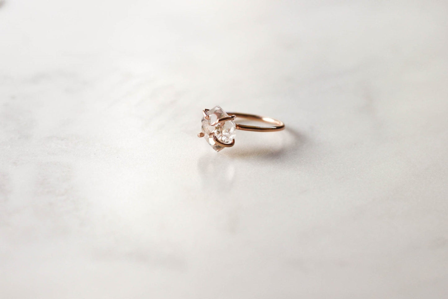 Herkimer Diamond Ring in Solid Yellow Gold