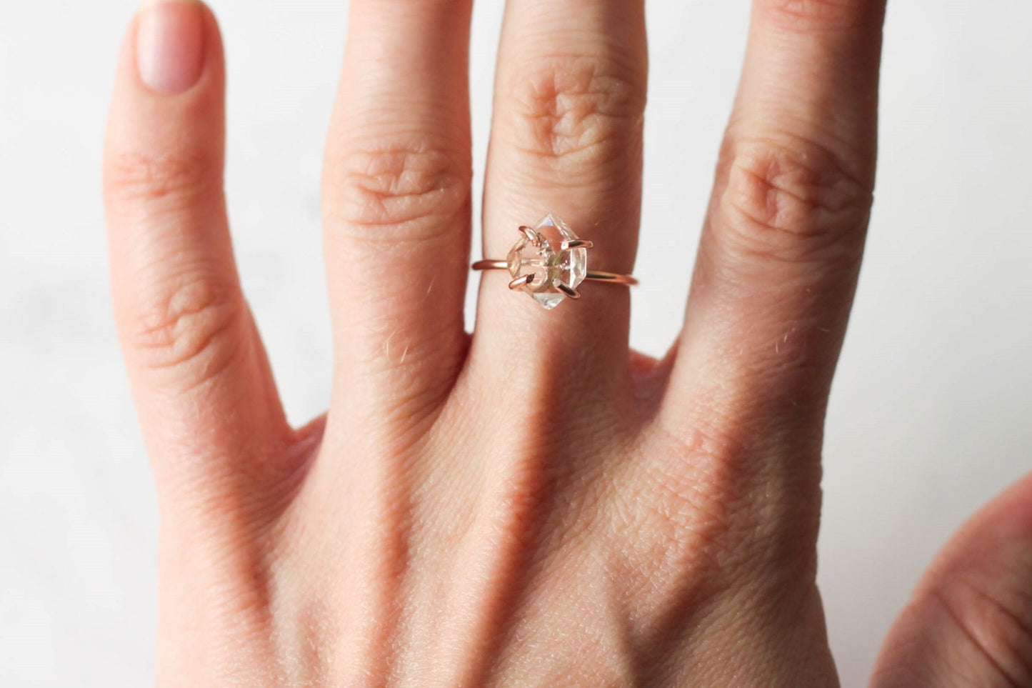 Herkimer Diamond Ring in Solid Yellow Gold